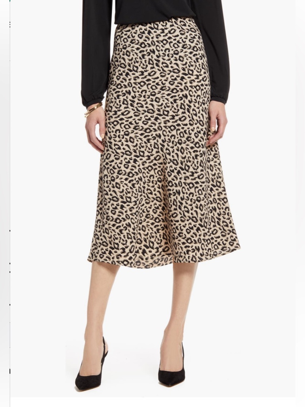 Halogen Animal Print Bias Cut A-Line Midi Skirt - Beige/Black, Size Medium